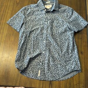 Men's Blue Patterned Short Sleeve Shirt